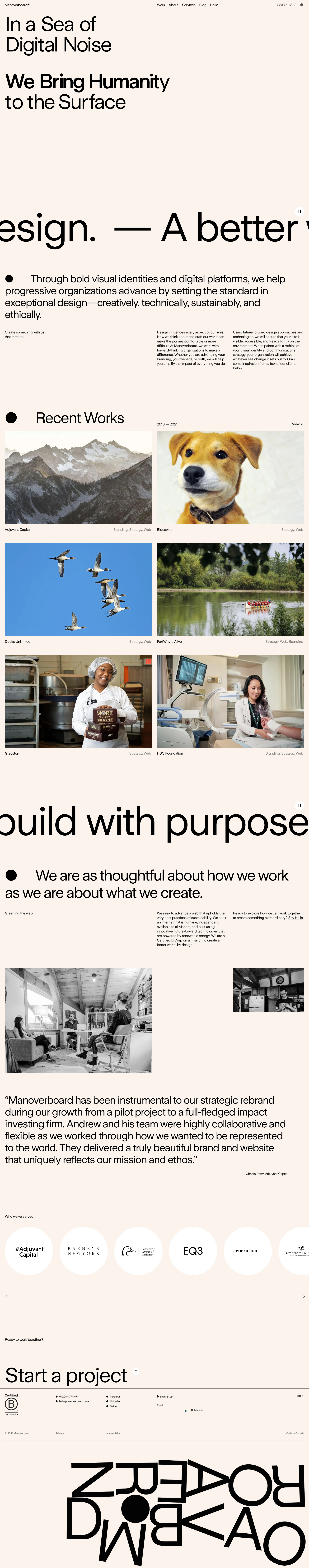  Manoverboard Landing Page Example: At Manoverboard, we design for change. We help conscious companies and nonprofits organizations create sustainable websites and memorable brands.