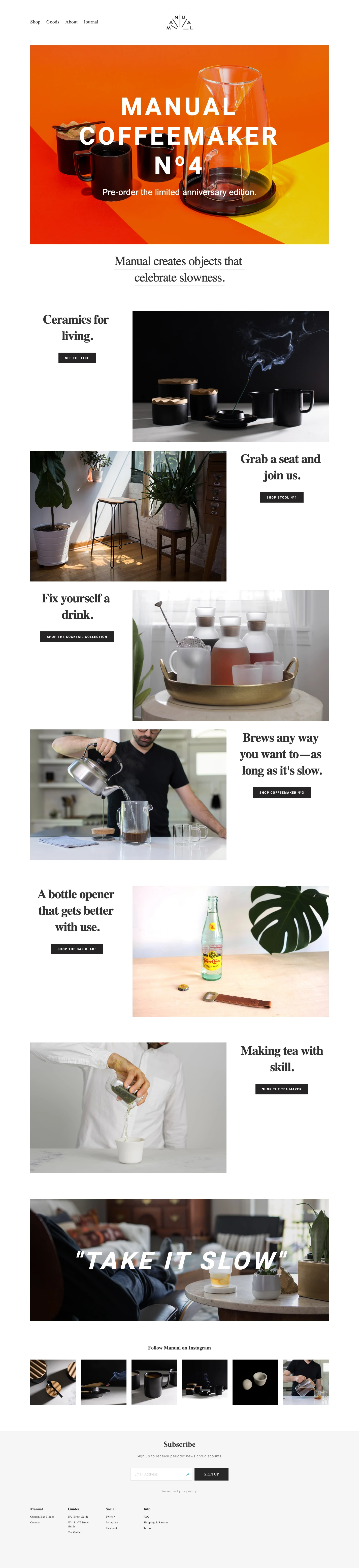 Manual Landing Page Example: Manual is a housewares brand that designs objects that celebrate slow food.