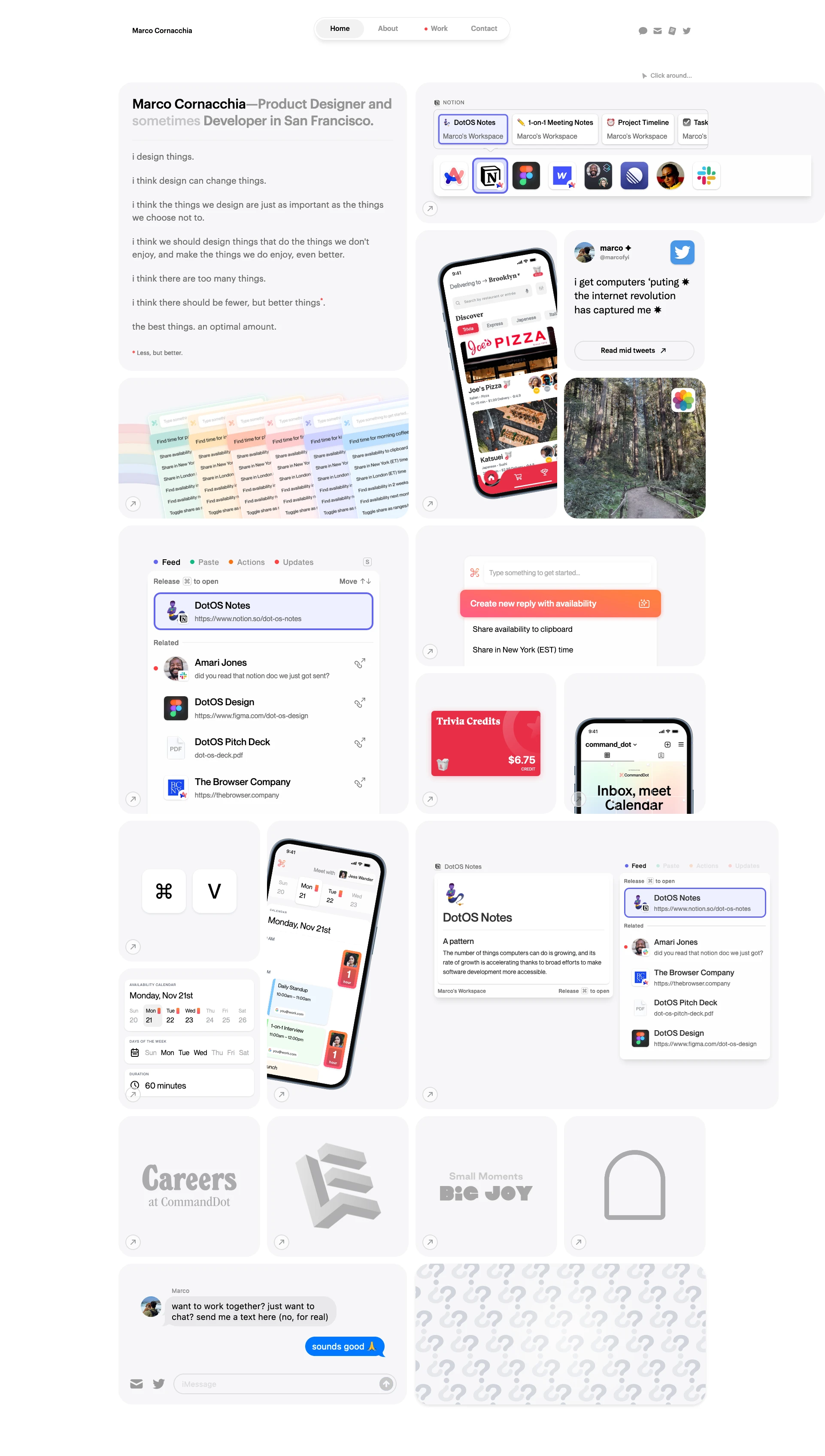 Marco Cornacchia Landing Page Example: Product Designer and sometimes Developer in San Francisco.