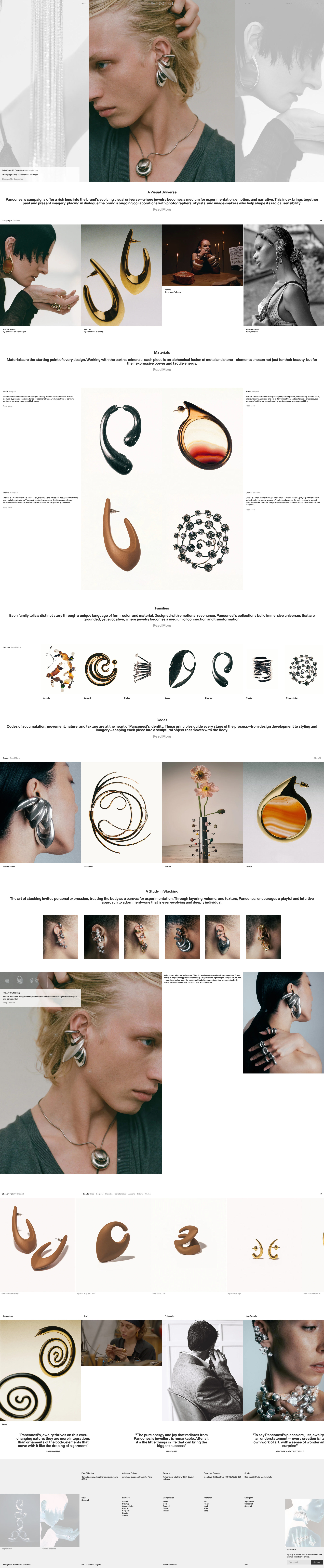 Panconesi Landing Page Example: Jewelry brand between tradition and disruption, art and fashion, heritage and the radical. Paris based, our jewels are made in Italy