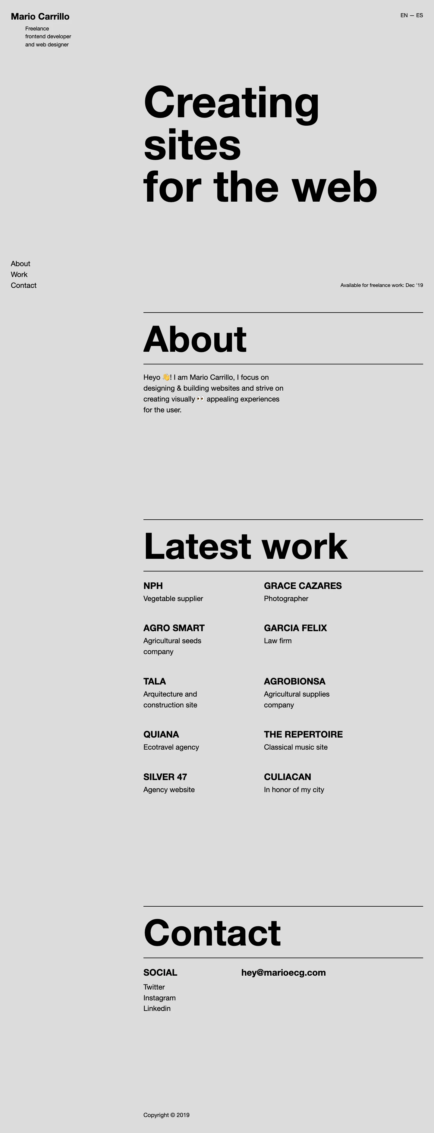 Mario Carrillo Landing Page Example: Hey 👋! I am Mario Carrillo, a freelance frontend dev and web designer. I focus on designing & building websites and strive on creating visually appealing experiences.