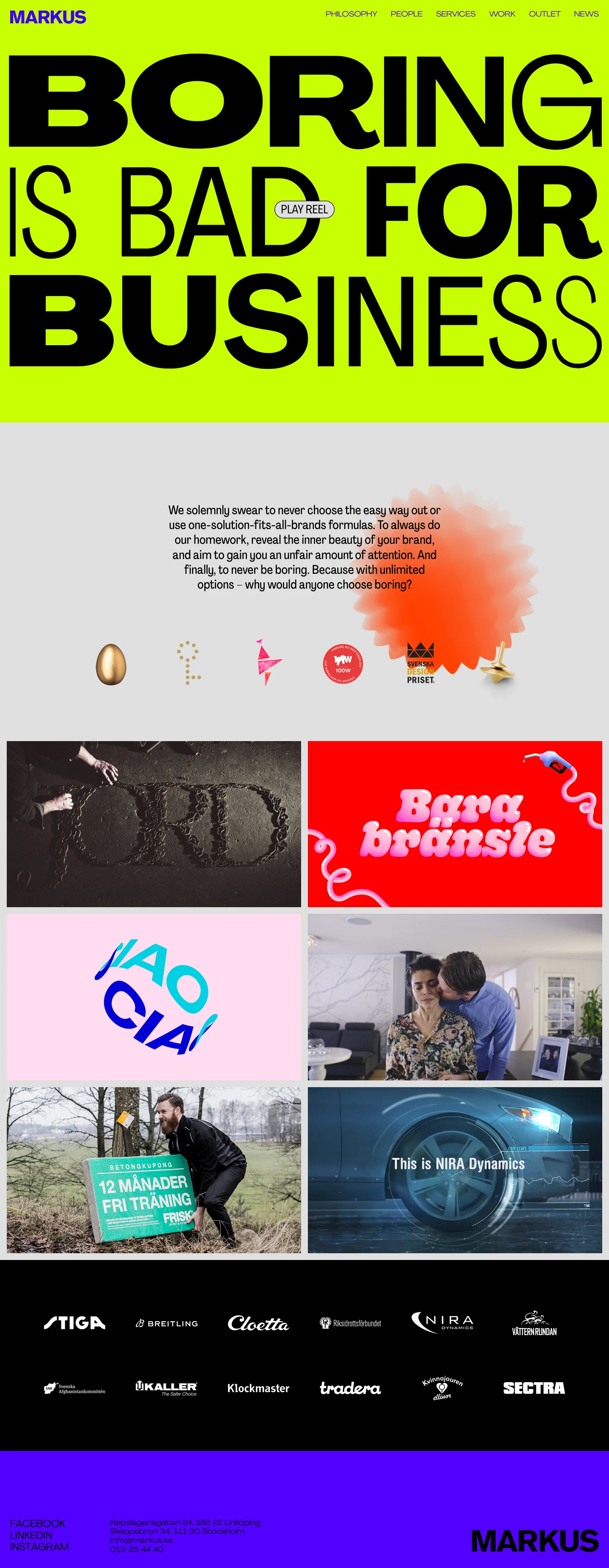 Markus Landing Page Example: Markus is an unpretentious agency that is determined to create Sweden's best communication and really make a difference for our customers.