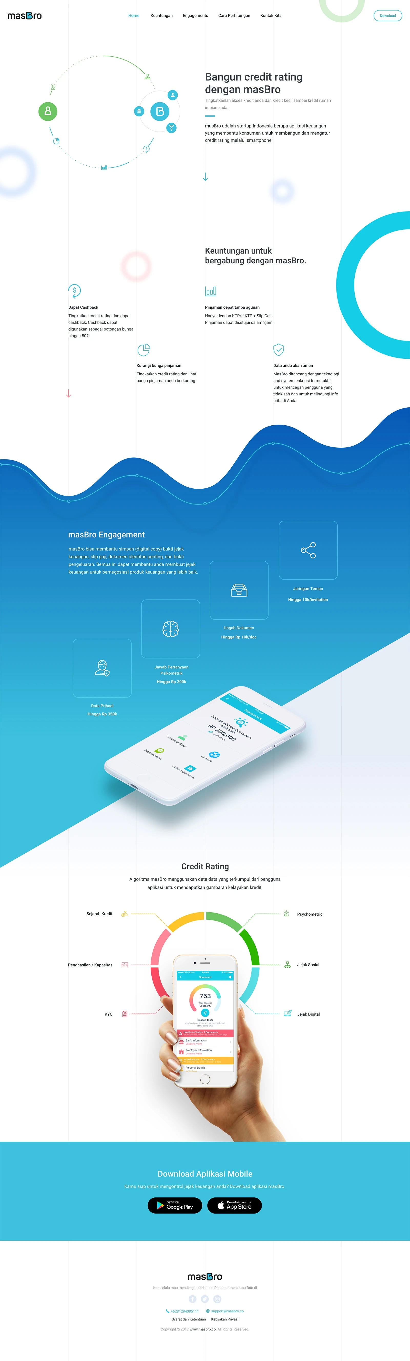 masBro Landing Page Example: Masbro is a startup Indonesia in the form of financial applications that help consumers to establish and regulate credit rating via smartphone