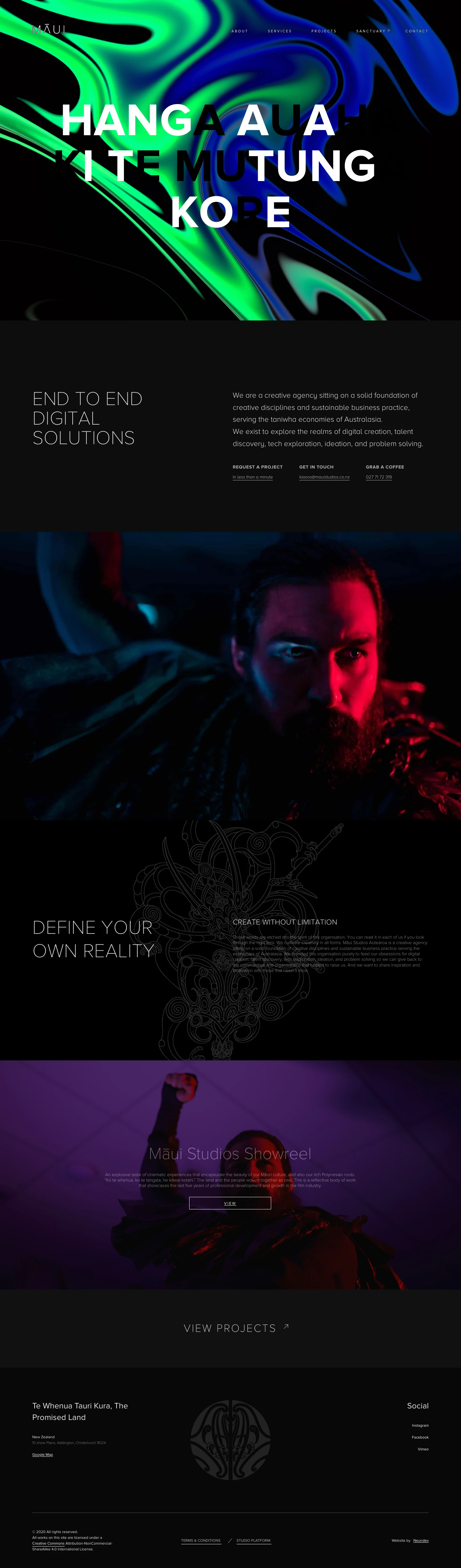 Maui Studios Aotearoa Landing Page Example: Maui Studios Aotearoa is a creative agency sitting on a solid foundation of creative disciplines and sustainable business practice serving the economies of Australasia.