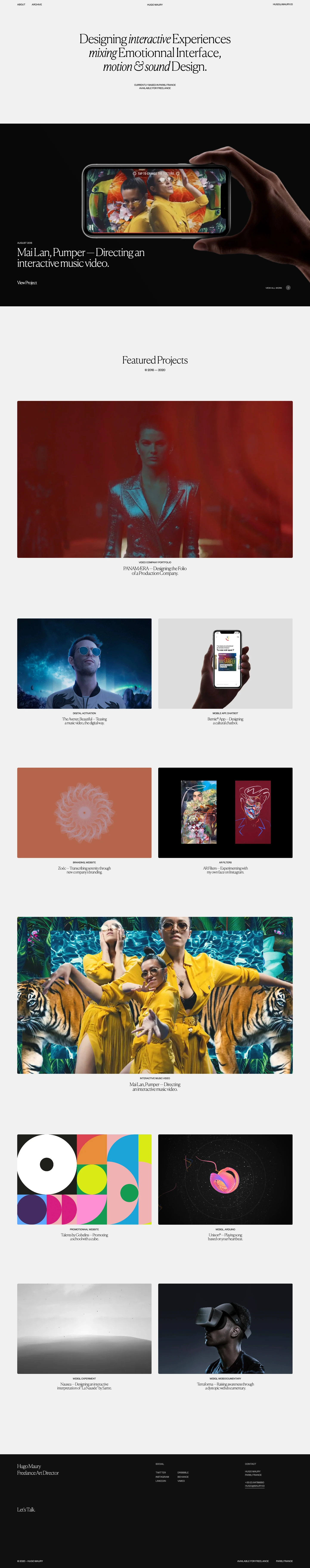Hugo Maury Landing Page Example: Freelance Digital Art Director based in Paris.