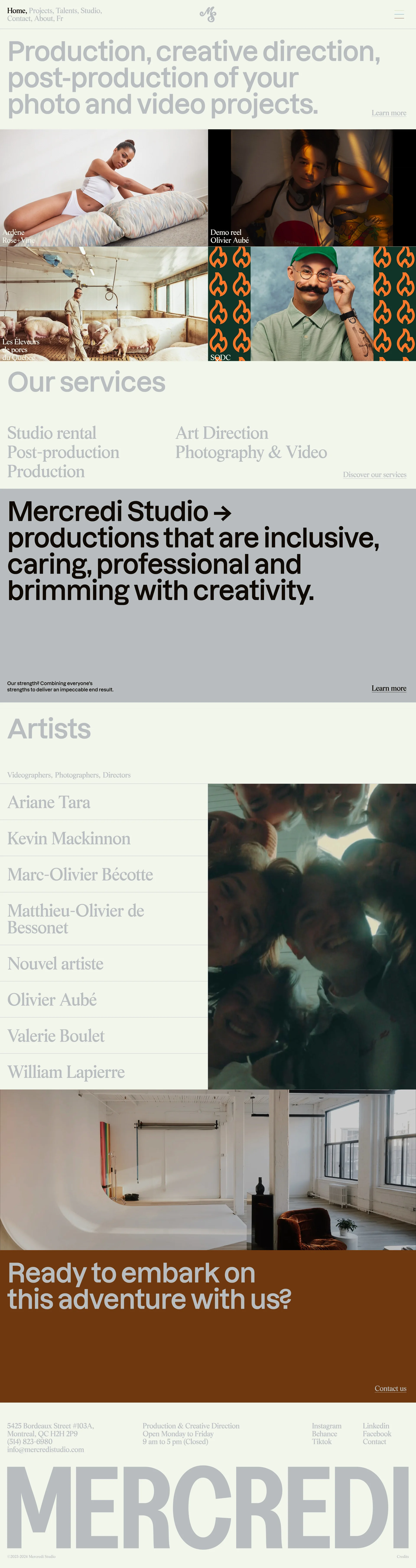 Mercredi Studio Landing Page Example: Production, creative direction, post-production of your photo and video projects.