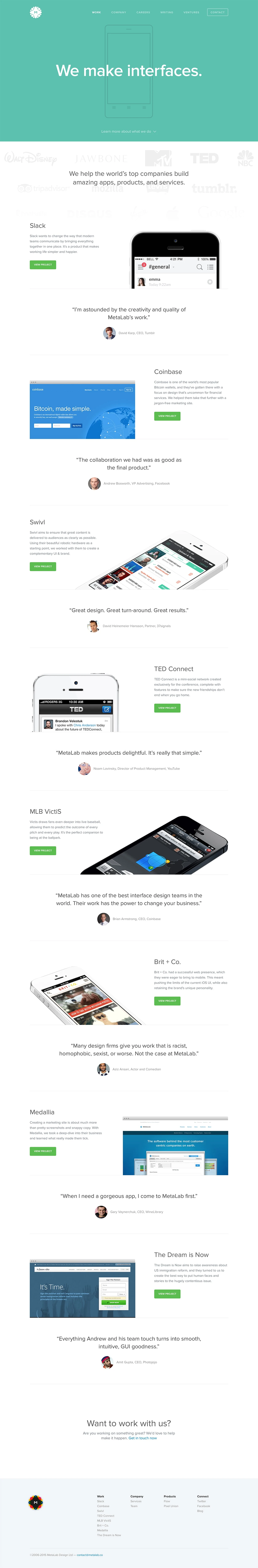 MetaLab Landing Page Example: We’re an award-winning team that transforms ideas into great experiences.