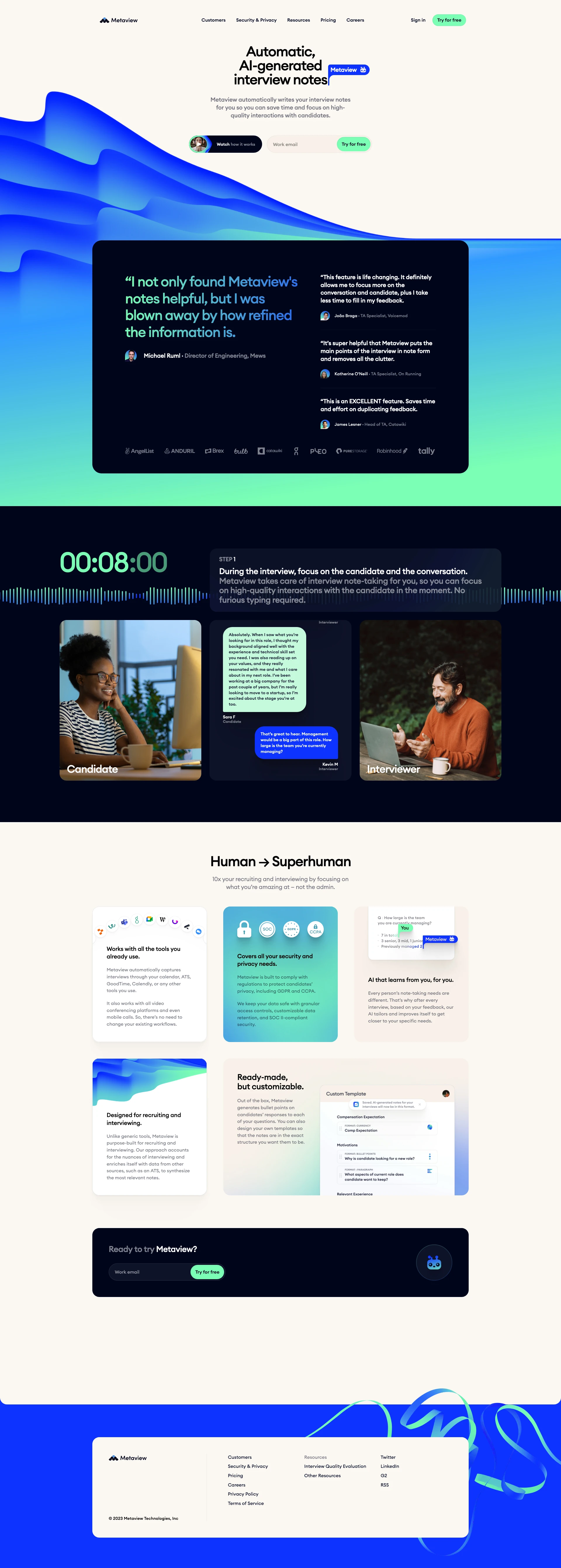 Metaview Landing Page Example: 