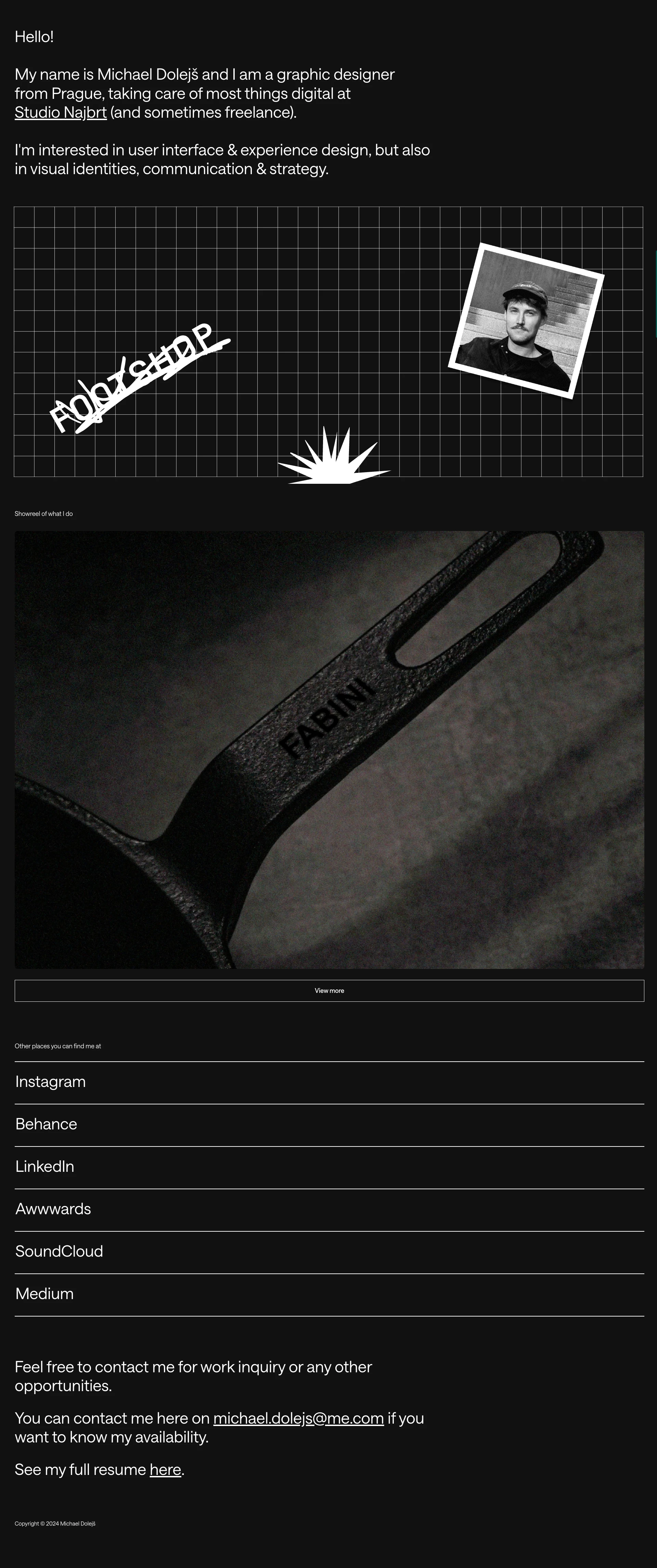 Michael Dolejš Landing Page Example: Graphic Designer from Prague interested in user interface & experience design, but also in visual identities, communication & strategy.