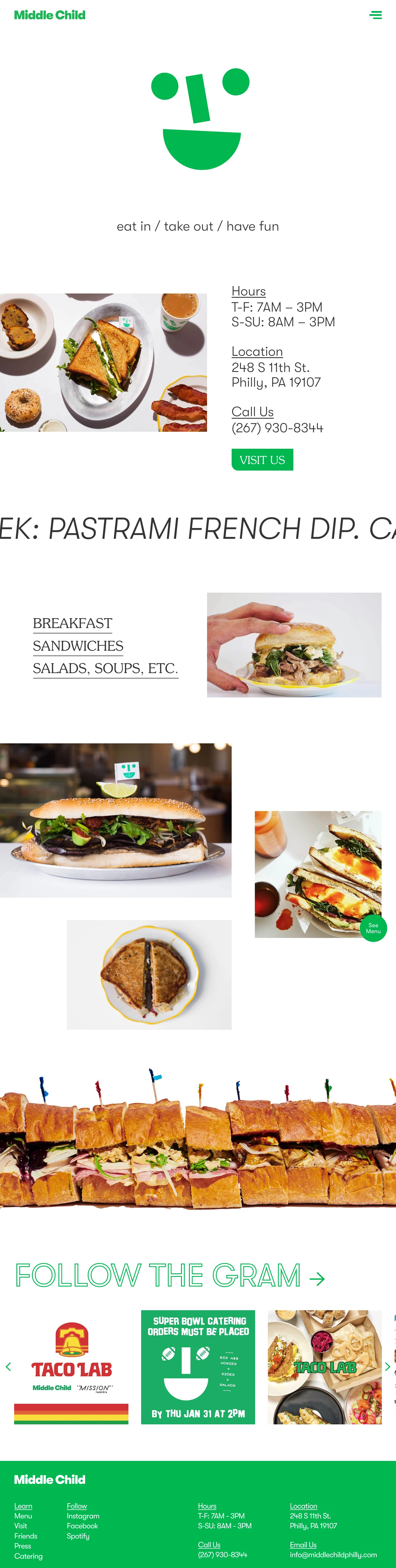 Middle Child Landing Page Example: An everyday neighborhood joint inspired by the delis and diners of old-school Philly.