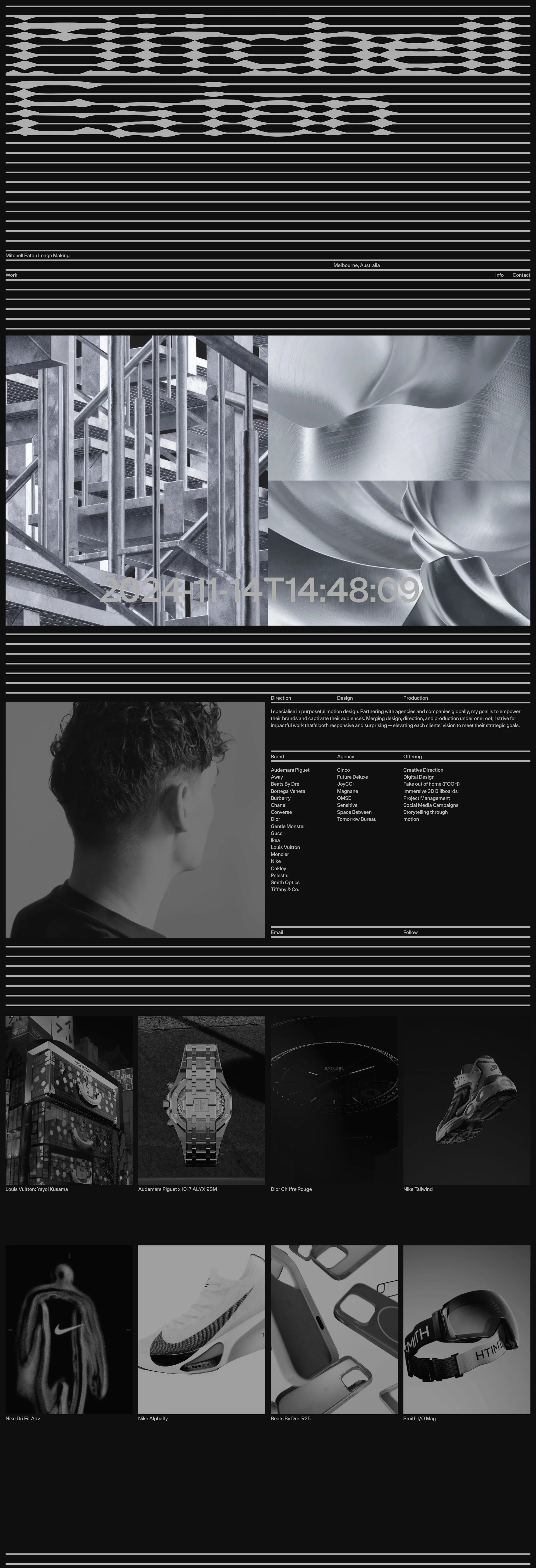 Mitchell Eaton Landing Page Example: I specialise in purposeful motion design. Partnering with agencies and companies globally, my goal is to empower their brands and captivate their audiences.