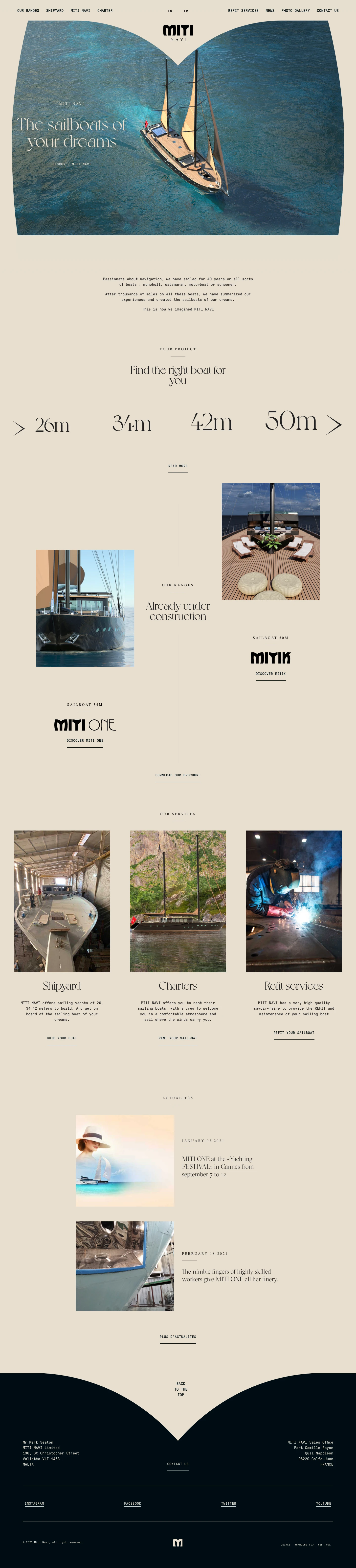 Miti Navi Landing Page Example: Passionate about navigation, we have summarized our experiences and created the sailboats of our dreams.