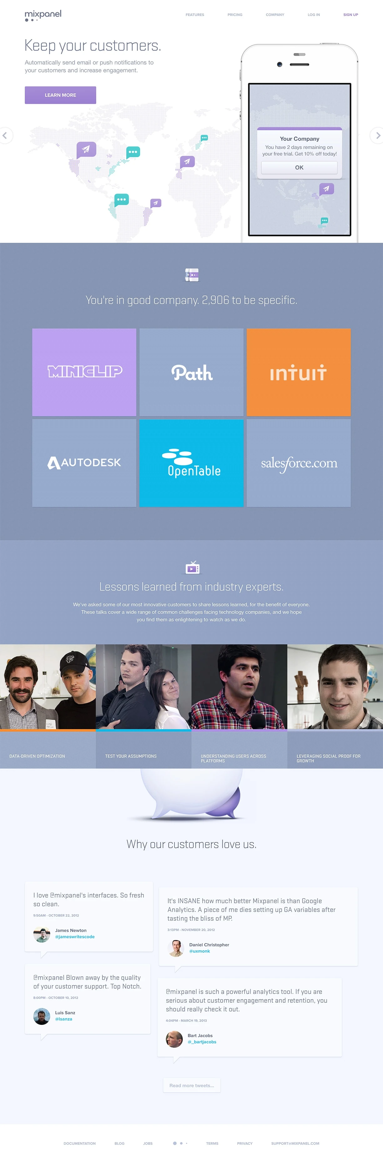 Mixpanel Landing Page Example: Mixpanel is the most advanced analytics platform in the world for mobile & web.