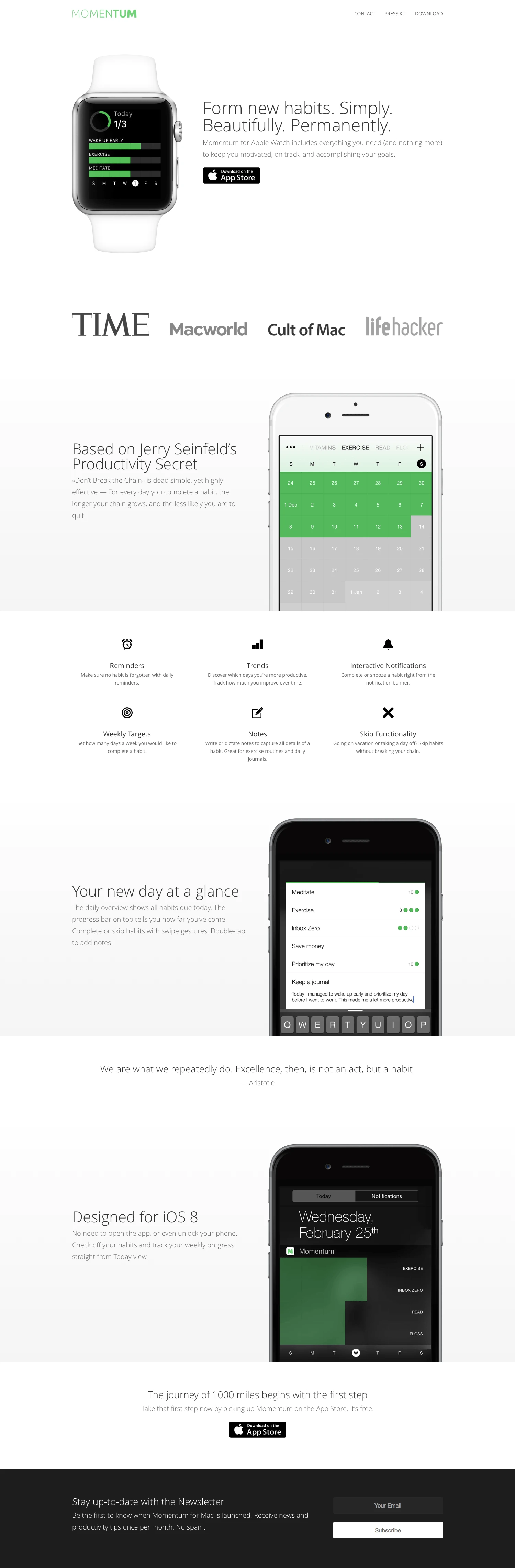 Momentum Landing Page Example: Momentum is everything you need to get motivated, stay on track, and accomplish your goals.