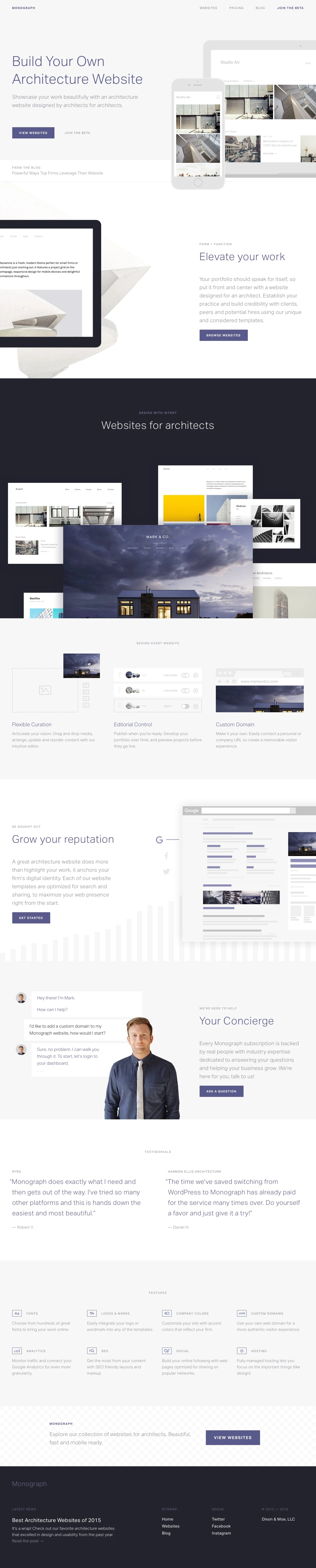 Monograph Landing Page Example: Showcase your work beautifully with an architecture website designed by architects for architects.