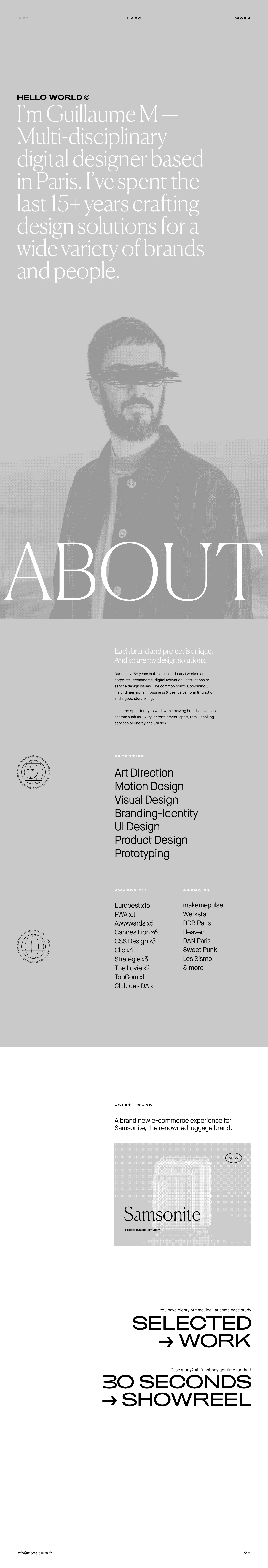 Monsieur M Landing Page Example: Multi-disciplinary digital designer based in Paris. I’ve spent the last 15+ years crafting design solutions for a wide variety of brands and people.