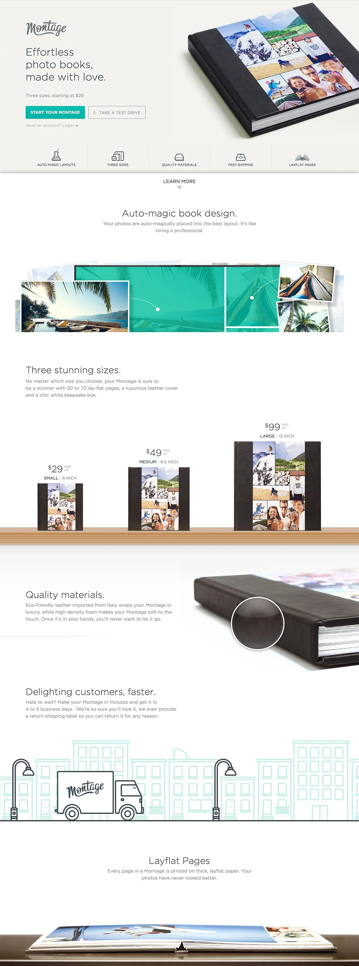 Montage Landing Page Example: Montage is the perfect way to bring your photos to life. Give it as a gift, show it off on your coffee table, or use it to relive life's best moments.