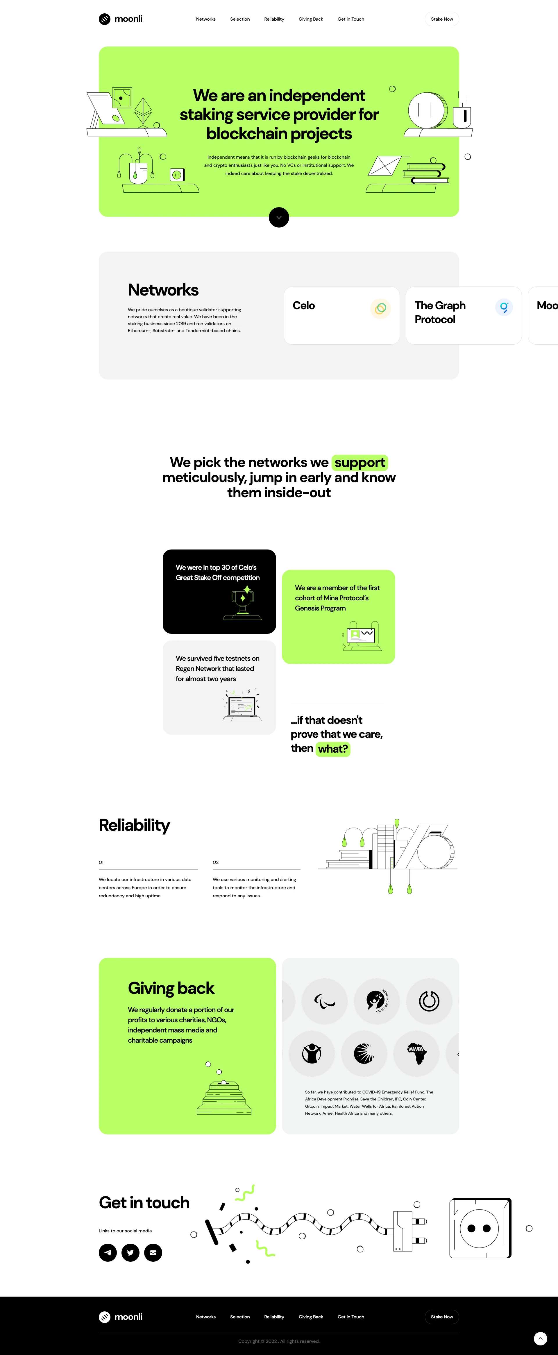 Moonli Landing Page Example: We are an independent staking service provider for blockchain projects