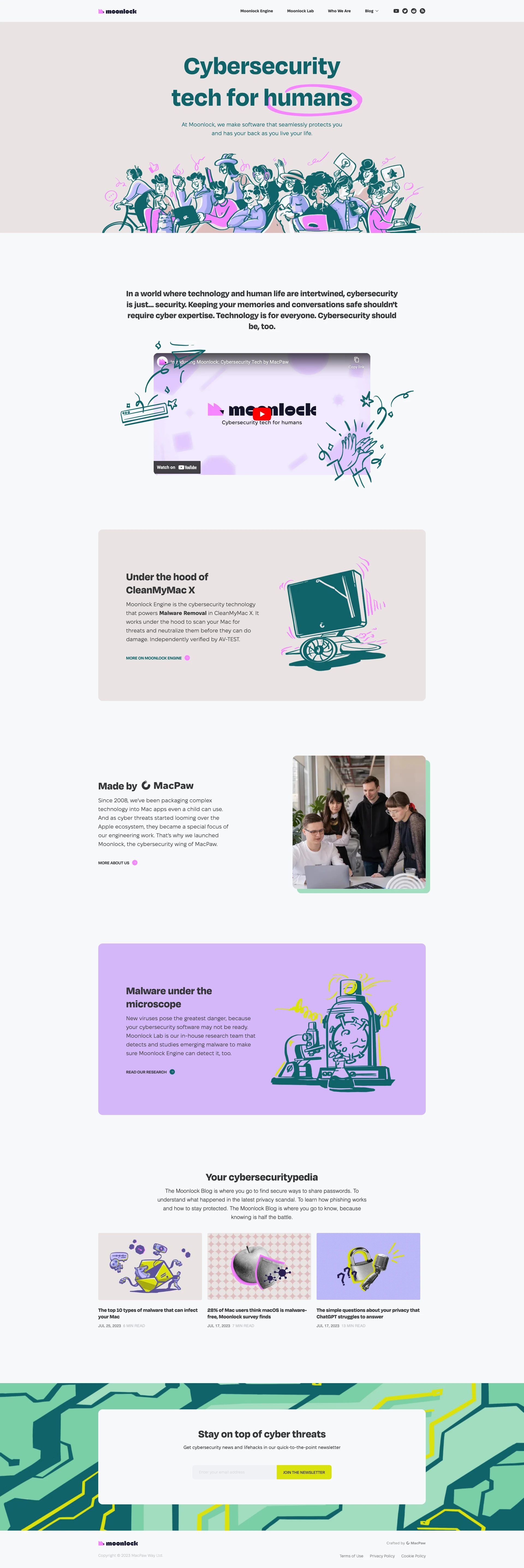 Moonlock Landing Page Example: Meet Moonlock, the cybersecurity wing of MacPaw. We create cybersecurity technology that keeps Mac users safe.