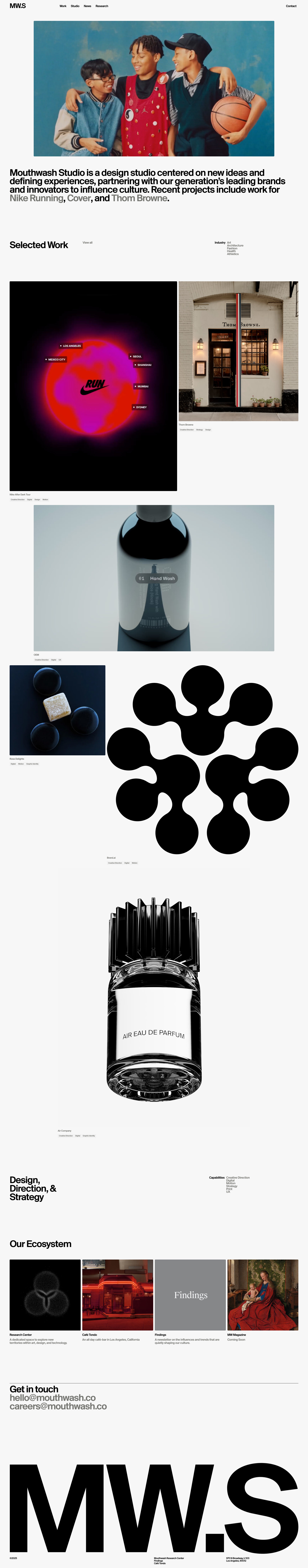 Mouthwash Studio Landing Page Example: Mouthwash Studio is a design studio centered on new ideas and defining experiences, partnering with our generation’s leading brands and innovators to influence culture.