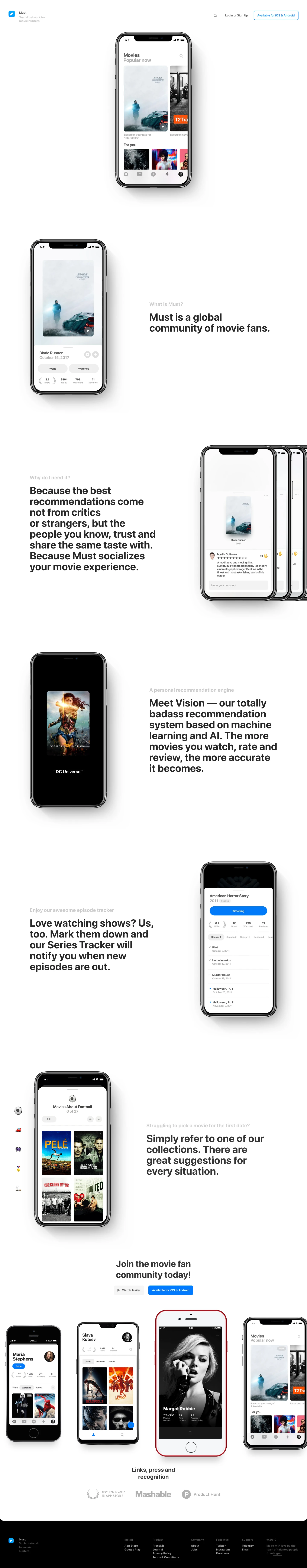 Must Landing Page Example: Social network for movie hunters. Must is a global community of movie fans.