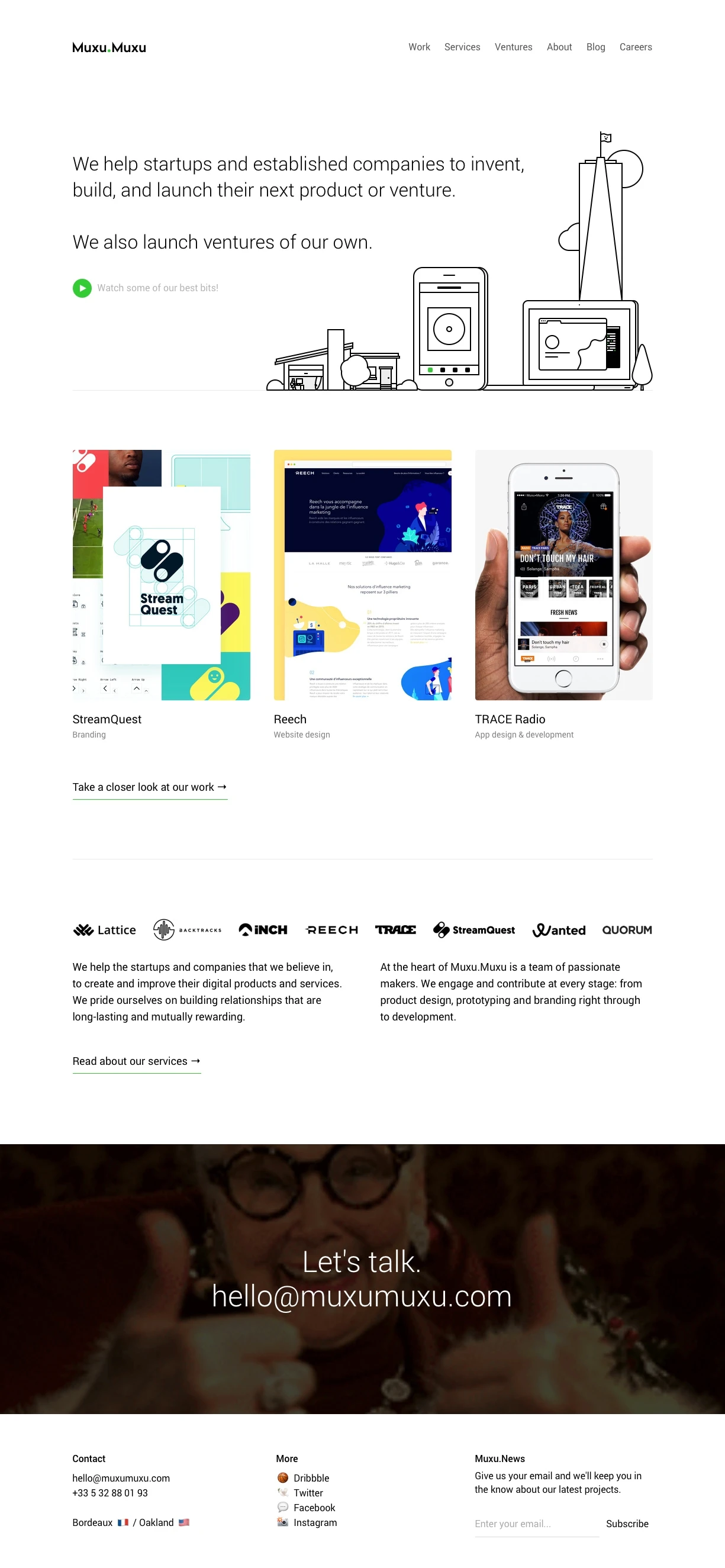 Muxu.Muxu Landing Page Example: We help startups and established companies to invent, build, and launch their next product or venture.