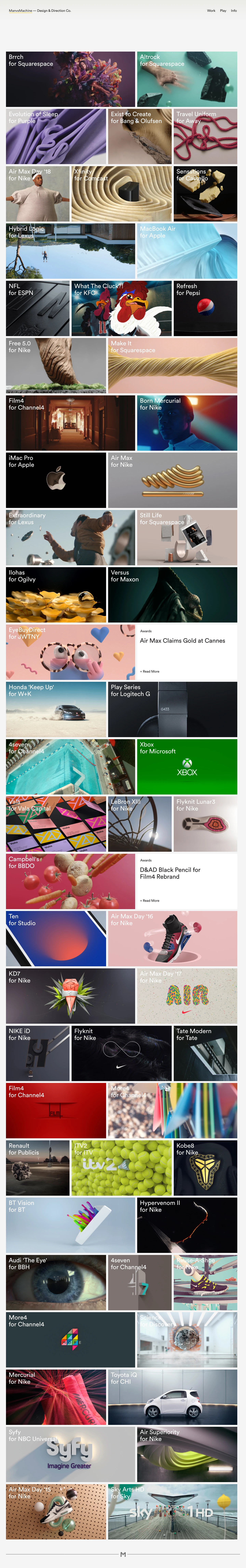 ManvsMachine Landing Page Example: We are a multidimensional creative studio specialised in the fields of design, film and visual arts. Our London and Los Angeles studios work closely with the world's leading brands and agencies to produce award-winning creative content.