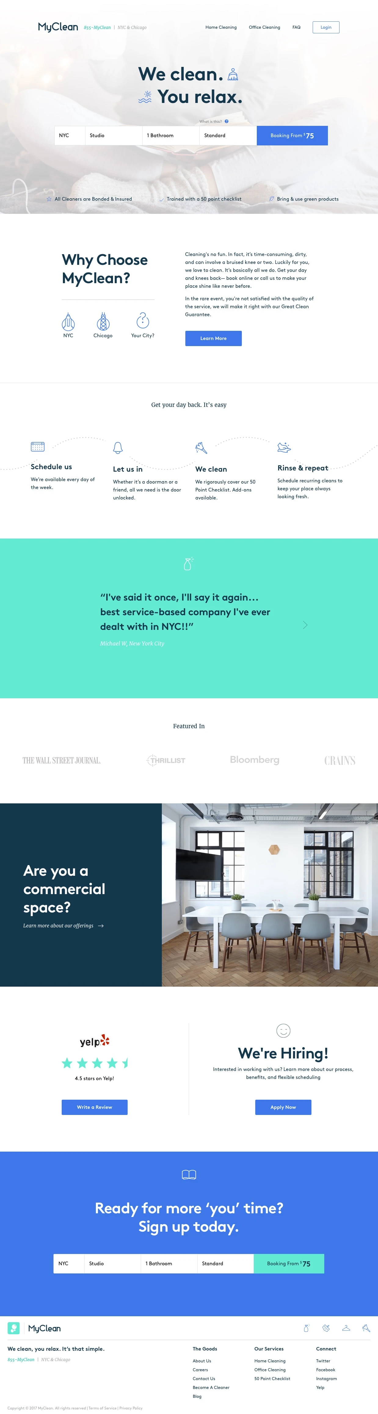 MyClean Landing Page Example: NYC & Chicago Cleaning Services