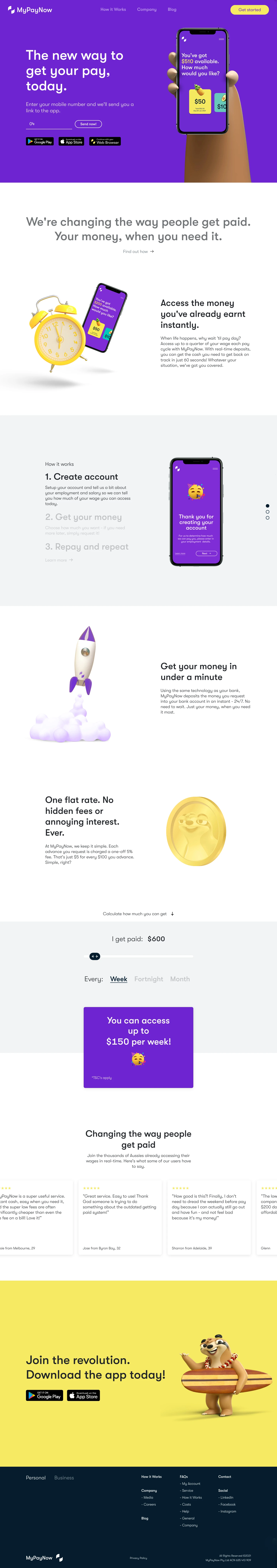MyPayNow Landing Page Example: The new way to get your pay, today. We're changing the way people get paid. Your money, when you need it.