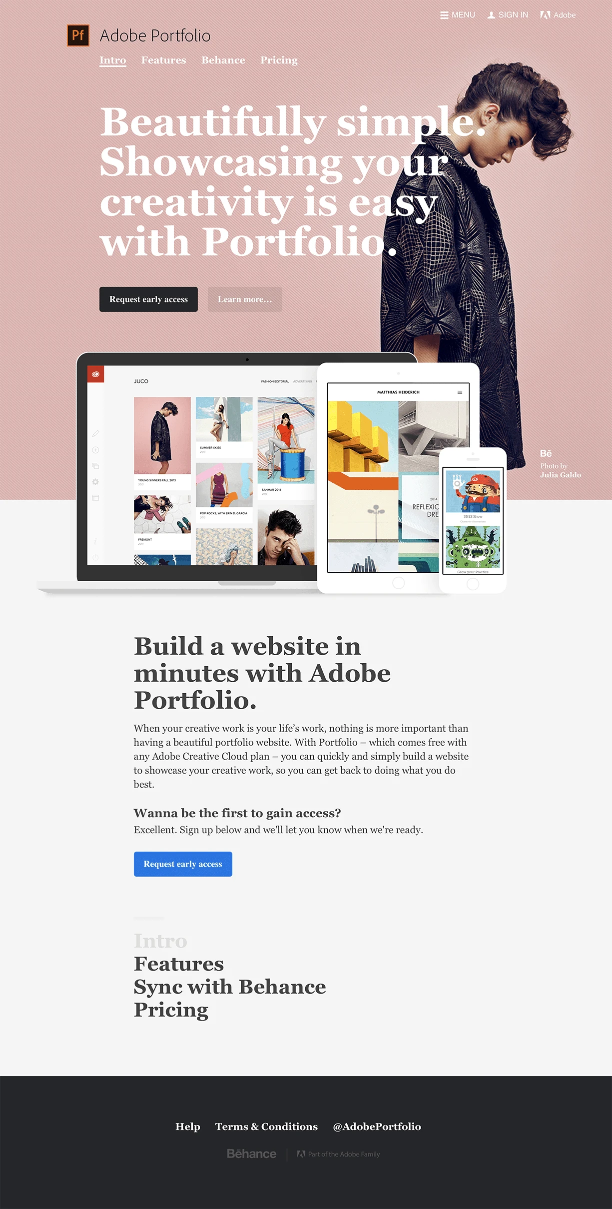 Adobe Portfolio Landing Page Example: Quickly and simply build a personalized website to showcase your creative work with Adobe Portfolio. Now included free with any Creative Cloud subscription.