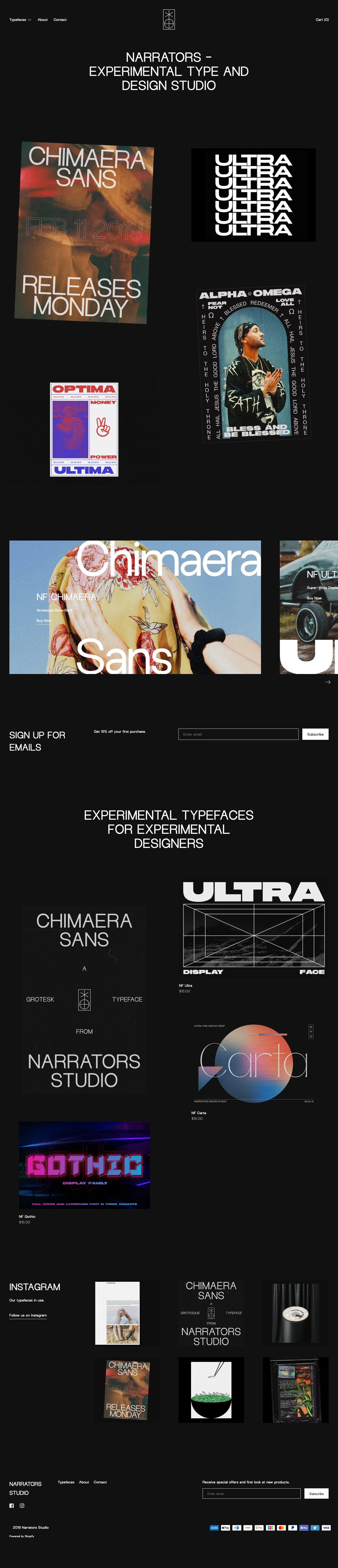 Narrators Landing Page Example: Narrators Design Studio crafts unique typefaces for cutting edge designers and specialized design services for select clients.