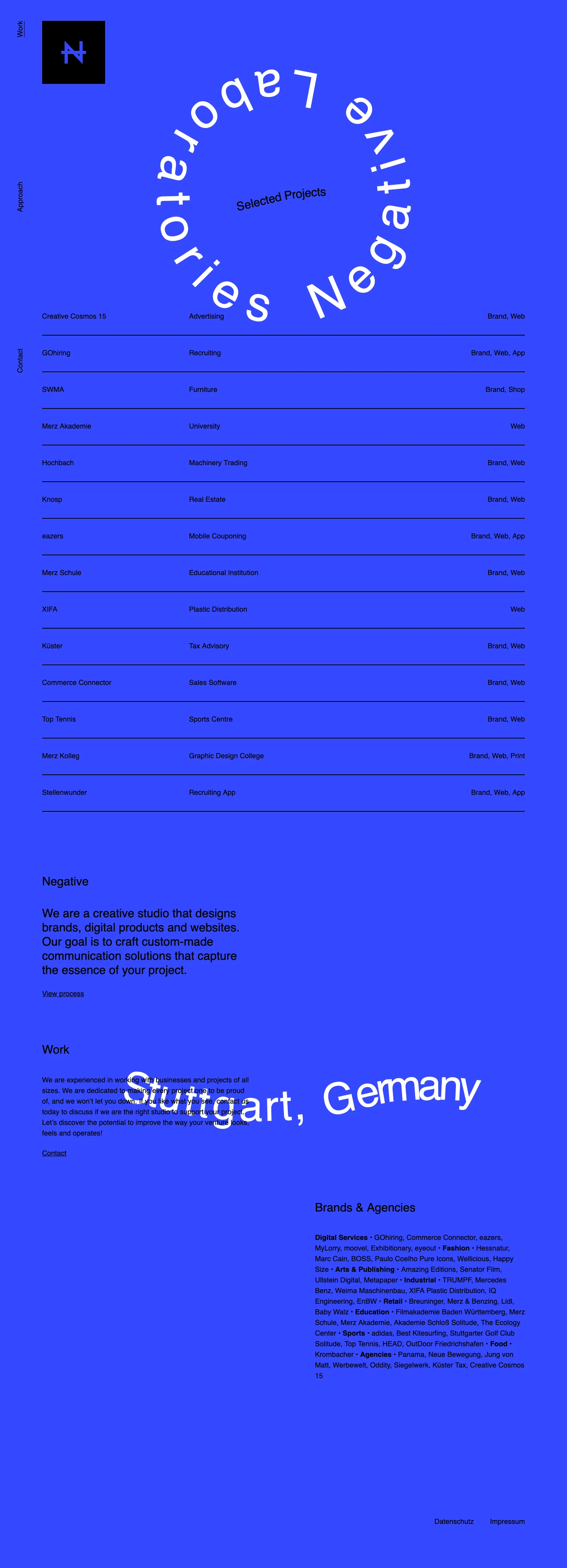 Negative Landing Page Example: Negative is a digital products & design studio based in Stuttgart, Germany. We create custom-made communication solutions for your brand or project.