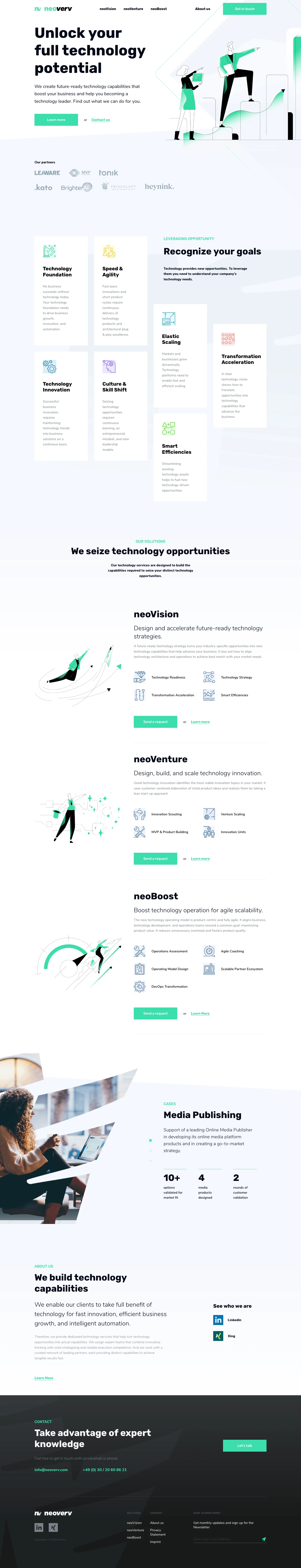 Neoverv Landing Page Example: We create future-ready technology capabilities that boost your business and help you becoming a technology leader.