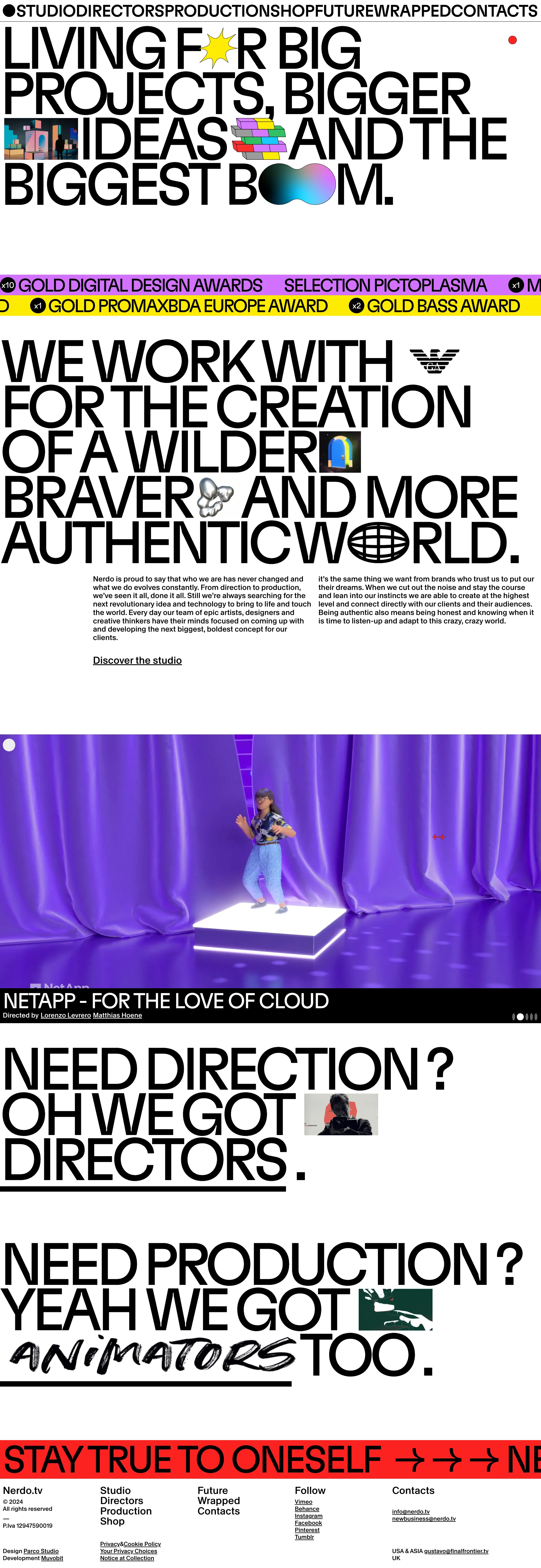 NERDO Landing Page Example: International award-winning creative-driven studio. Making the difference since 2009. Courageous, independent and bat-s**t crazy thinkers.