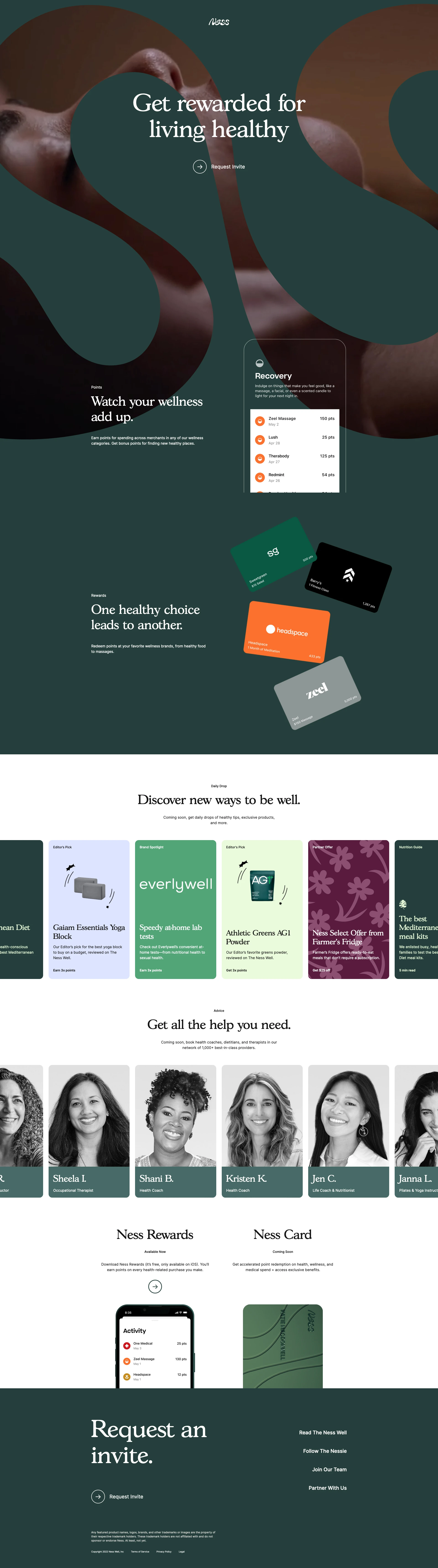 Ness Landing Page Example: Meet Ness, the card that keeps you healthy. Earn rewards for healthy purchases and access exclusive perks to complement your lifestyle.