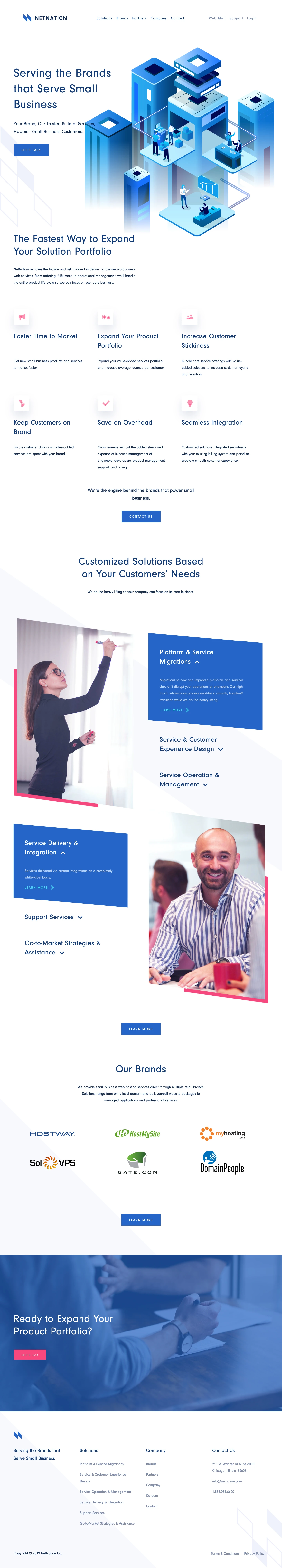 NetNation Landing Page Example: NetNation is a leading provider of white-label web service solutions for small business service providers across North America, allowing brands to expand their solutions portfolio, get new products to market faster, and increase their average revenue per customer.