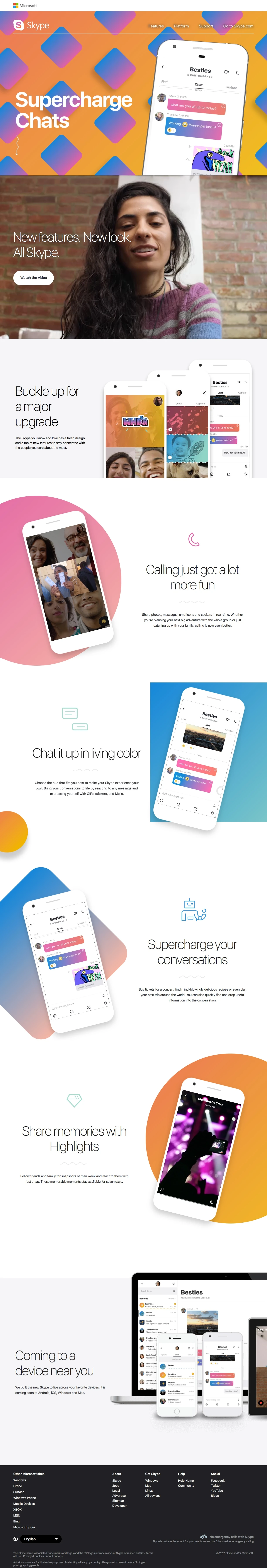 New Skype Landing Page Example: The Skype you know and love has a fresh design and a ton of new features to stay connected with the people you care about the most.