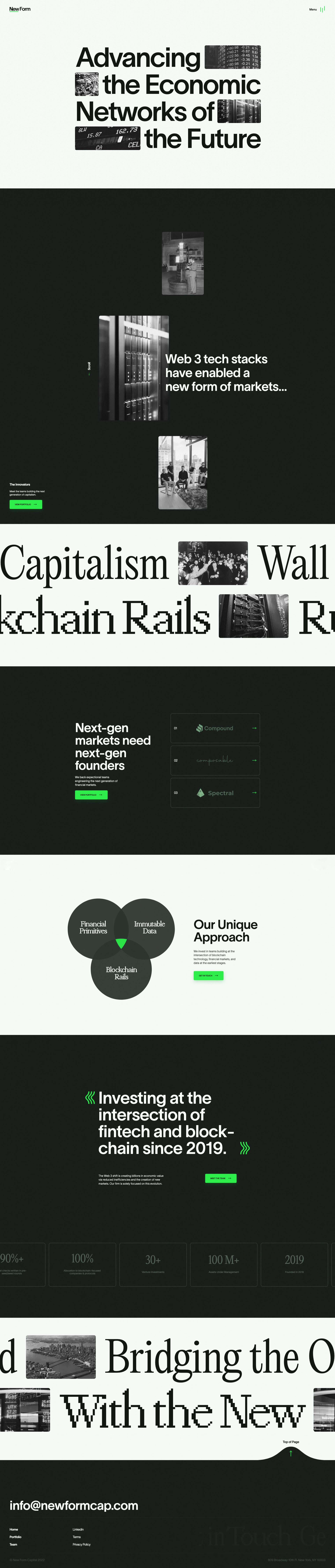 New Form Capital Landing Page Example: We invest in teams building at the intersection of blockchain technology, financial markets, and data at the earliest stages.
