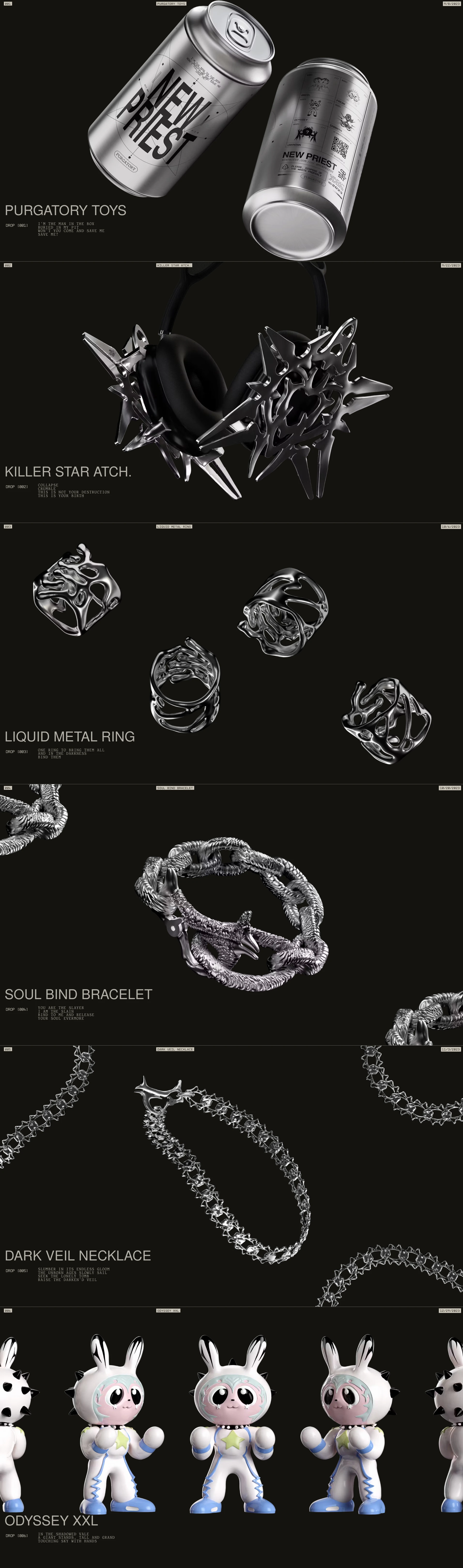 NEW PRIEST Landing Page Example: New Priest is a conceptual art-based collective whose mission is to collaborate with various artists and present unearthly collectibles through a diverse range of mediums made available through adrop-based schedule.