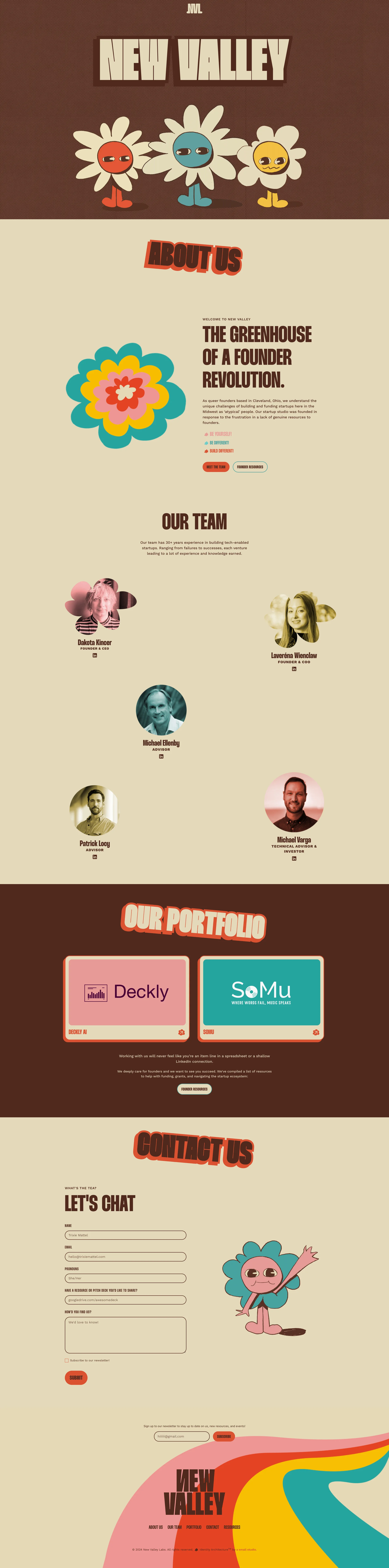 New Valley Labs Landing Page Example: New Valley Labs is a founder-focused startup studio. We partner with visionary founders to accelerate their journey from 0 to 1, and beyond.