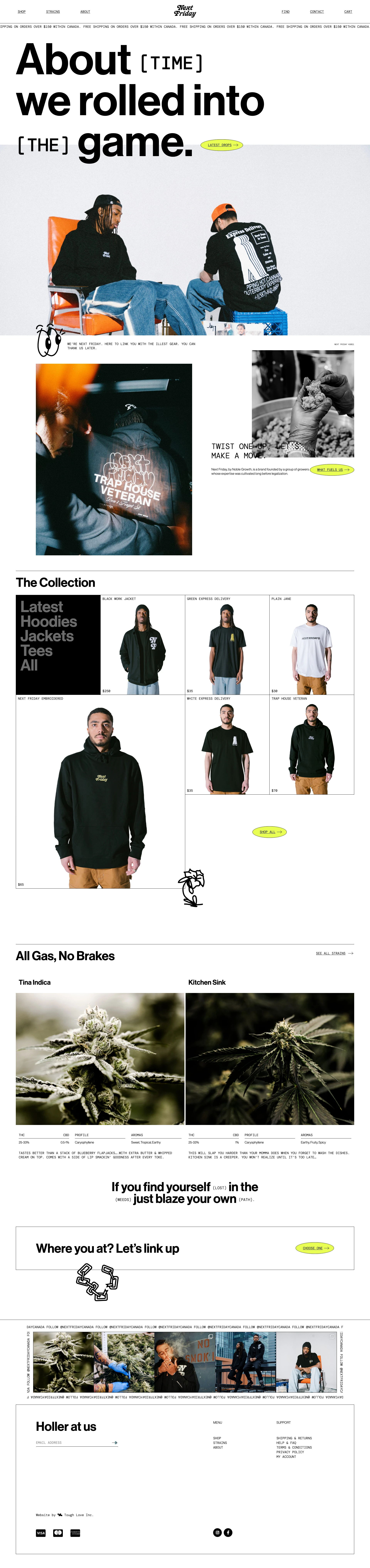 Next Friday Landing Page Example: Established in the streets. This work jacket is what we rocked in the trenches while doing dirt and getting shit done - By any means necessary. It's strong and durable, just like the people rocking it.