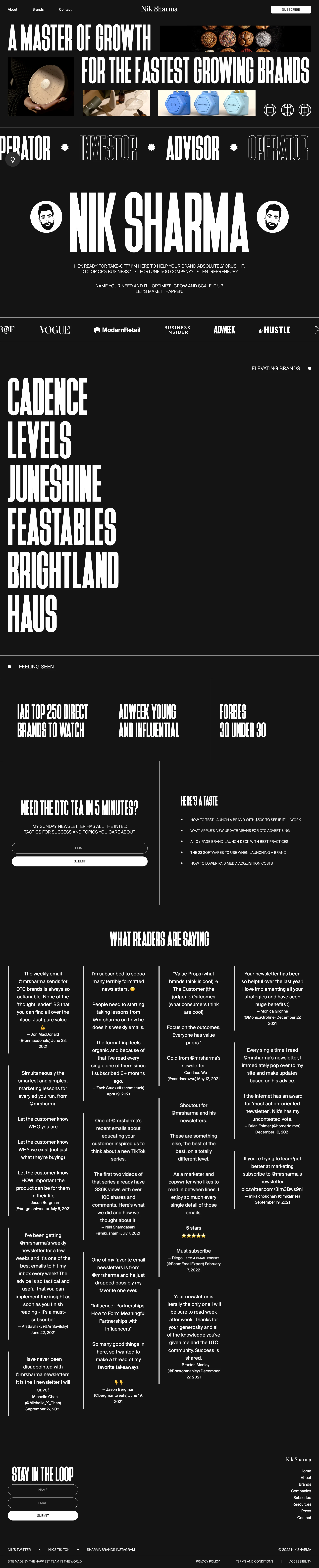 Nik Sharma Landing Page Example: Nik Sharma is a master marketing consultant for growth and optimization for the fastest-scaling brands.