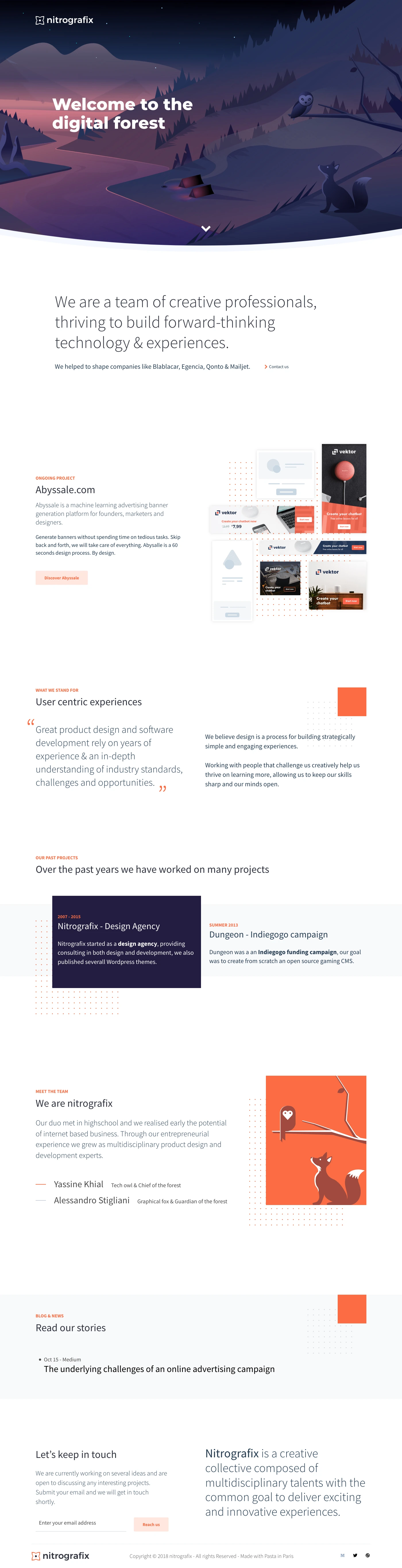 Nitrografix Landing Page Example: Nitrografix is a creative collective composed of multidisciplinary talents with the common goal to deliver exciting and innovative experiences.