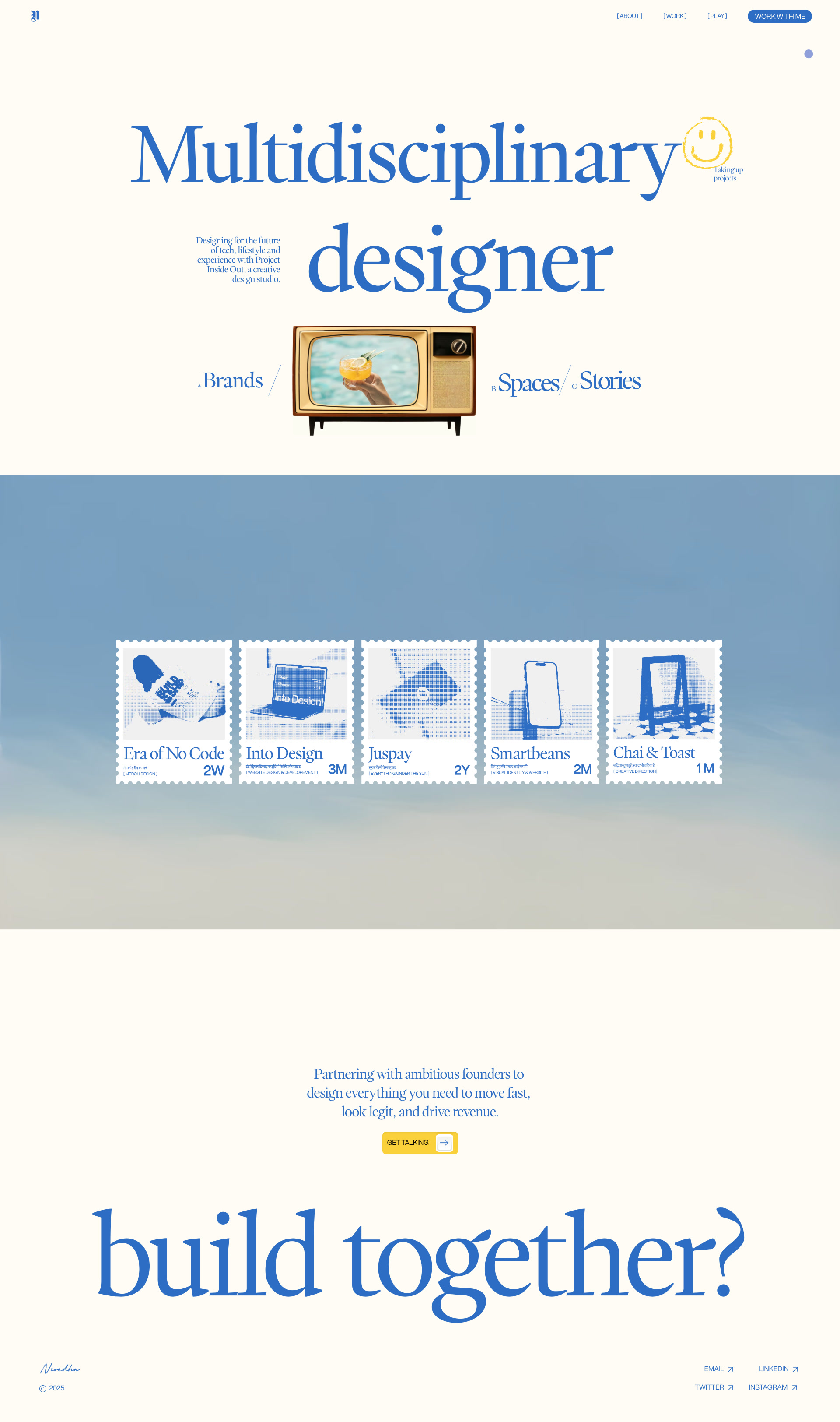 Nivedha Nirmal Landing Page Example: A curated mix of brand identities, digital design, and experiments - crafted with clarity and taste, reflecting my approach to design.