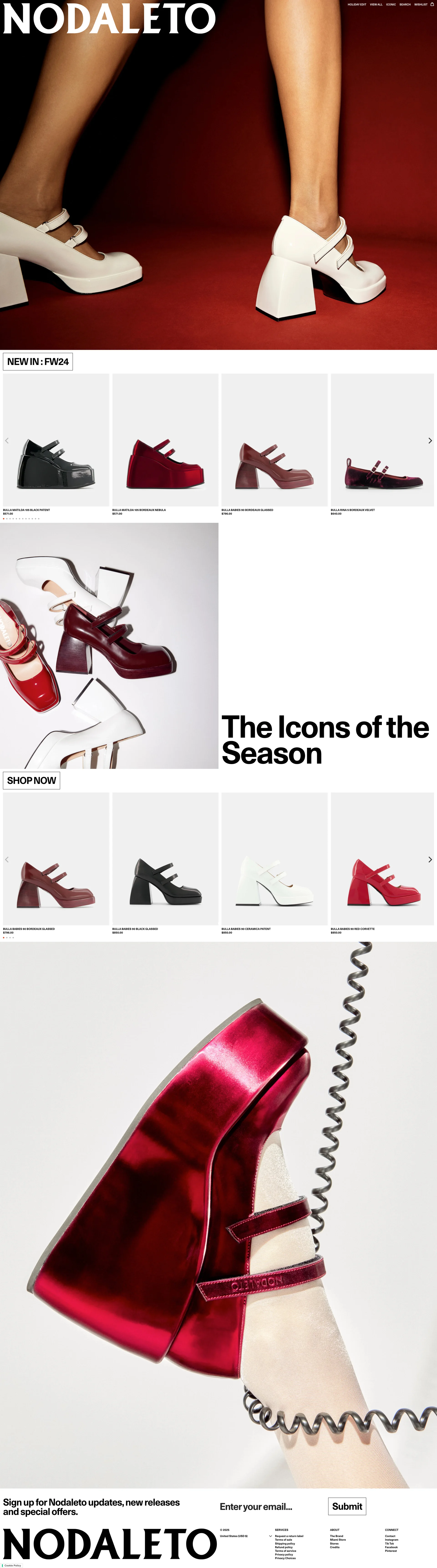 Nodaleto Landing Page Example: Discover the official website of Nodaleto. The iconic brand of Babies, Mary Janes, sophisticated boots, pumps and loafers. Designed in France. Free Return.