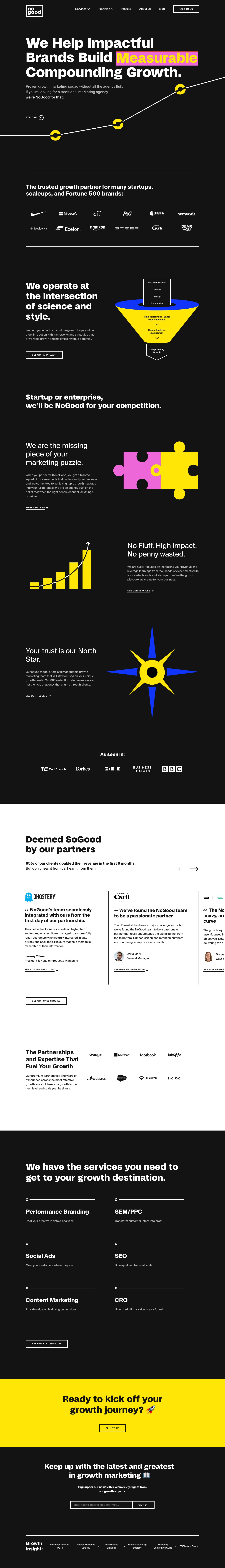 NoGood Landing Page Example: Award-winning growth marketing agency specialized in B2B, SaaS and eCommerce brands, run by top growth hackers in New York, LA and SF.