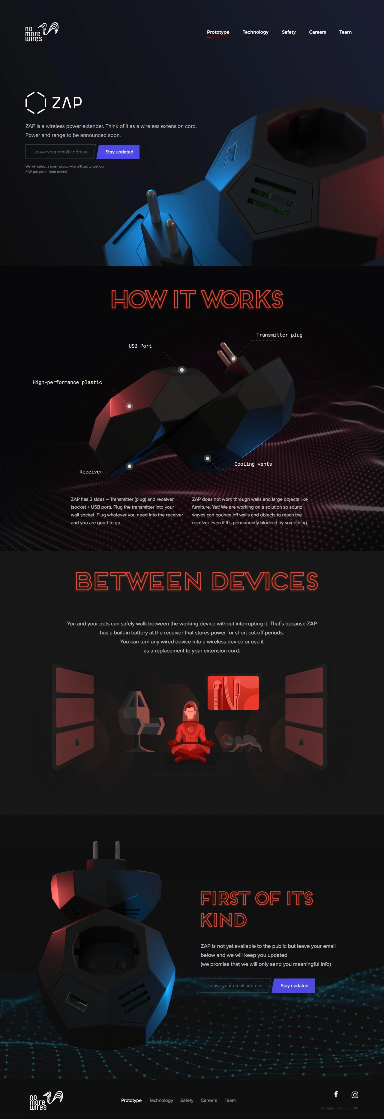 nomorewir.es Landing Page Example: A group of engineers and scientists on a mission to solve true wireless power