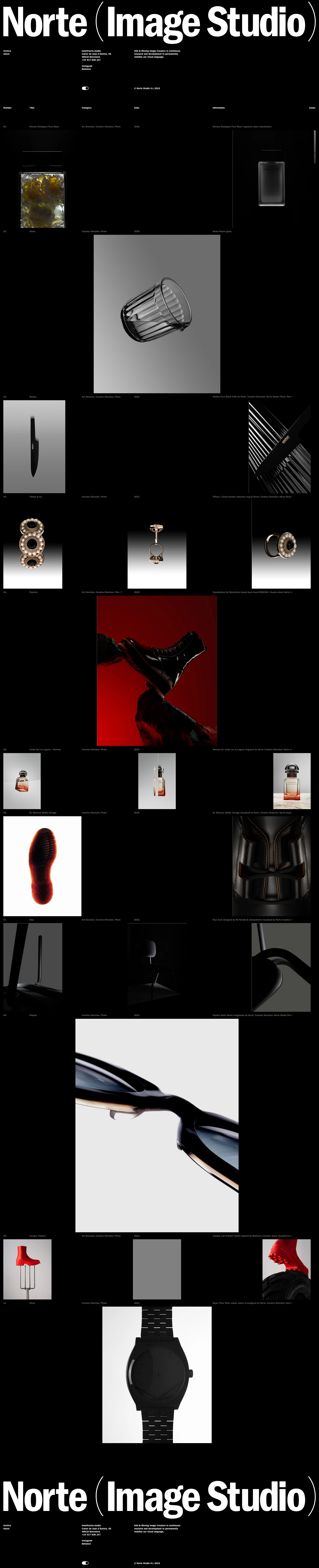 Norte (Image Studio) Landing Page Example: Still & Moving Image Creators in continuous research and development to permanently redefine our visual language. Focusing in product, fashion and art industry, we aim to create appealing images to seduce new audiences finding the beauty in any sort of product. Research and development, technicality and artistic criteria are key in our approach to every project.