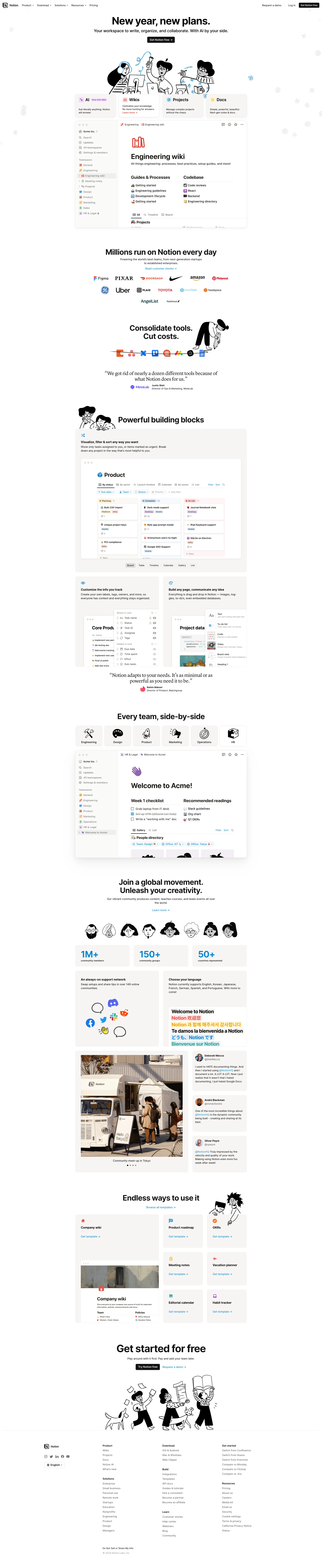 Notion Landing Page Example: A new tool that blends your everyday work apps into one. It's the all-in-one workspace for you and your team.