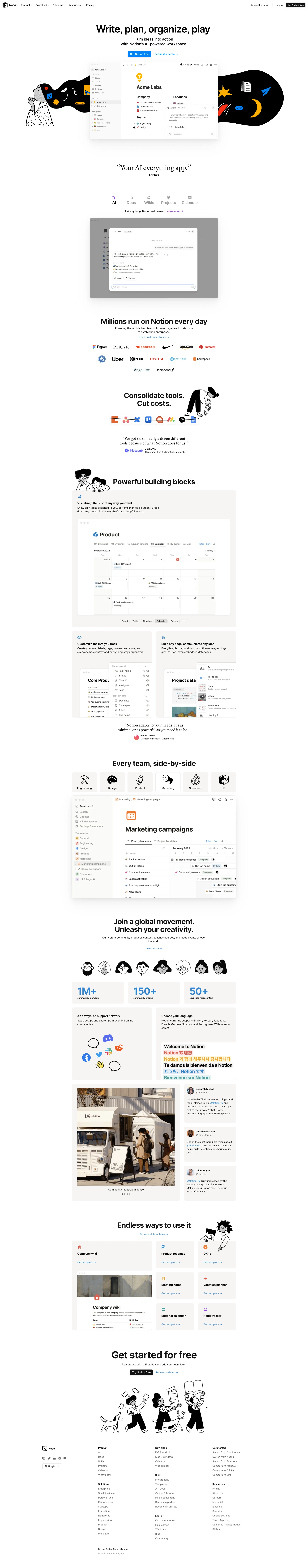 Notion Landing Page Example: A new tool that blends your everyday work apps into one. It's the all-in-one workspace for you and your team.